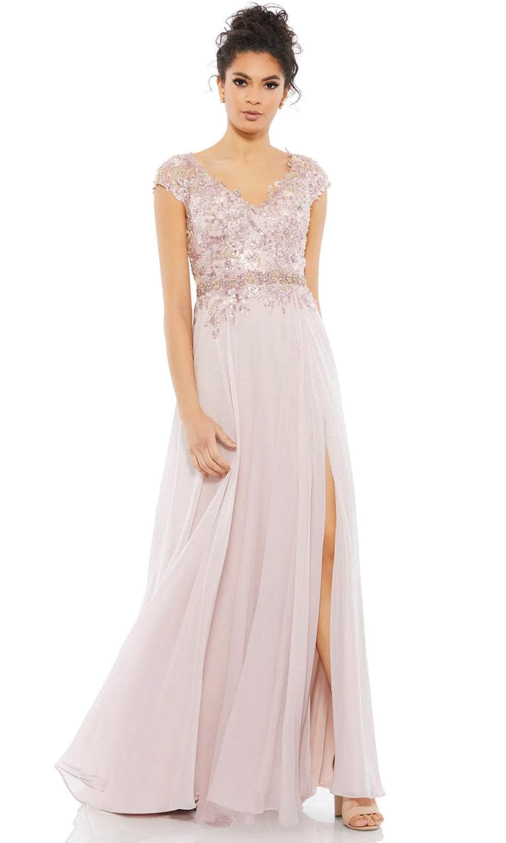 mac duggal bridesmaid dresses Mac Duggal - Blue Embellished Chiffon Cap Sleeve A-Line Gown