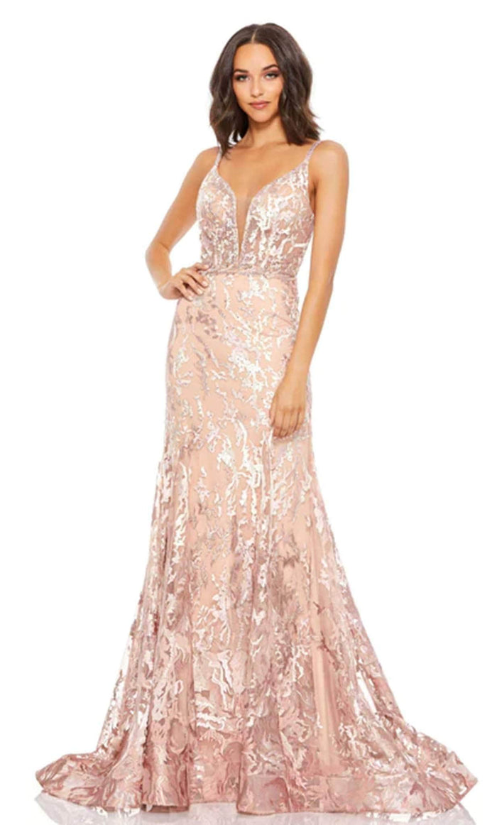 Mac Duggal 79369 - Sheer Bodice Prom Dress Prom Dresses 0 / Rose Pink Mocha