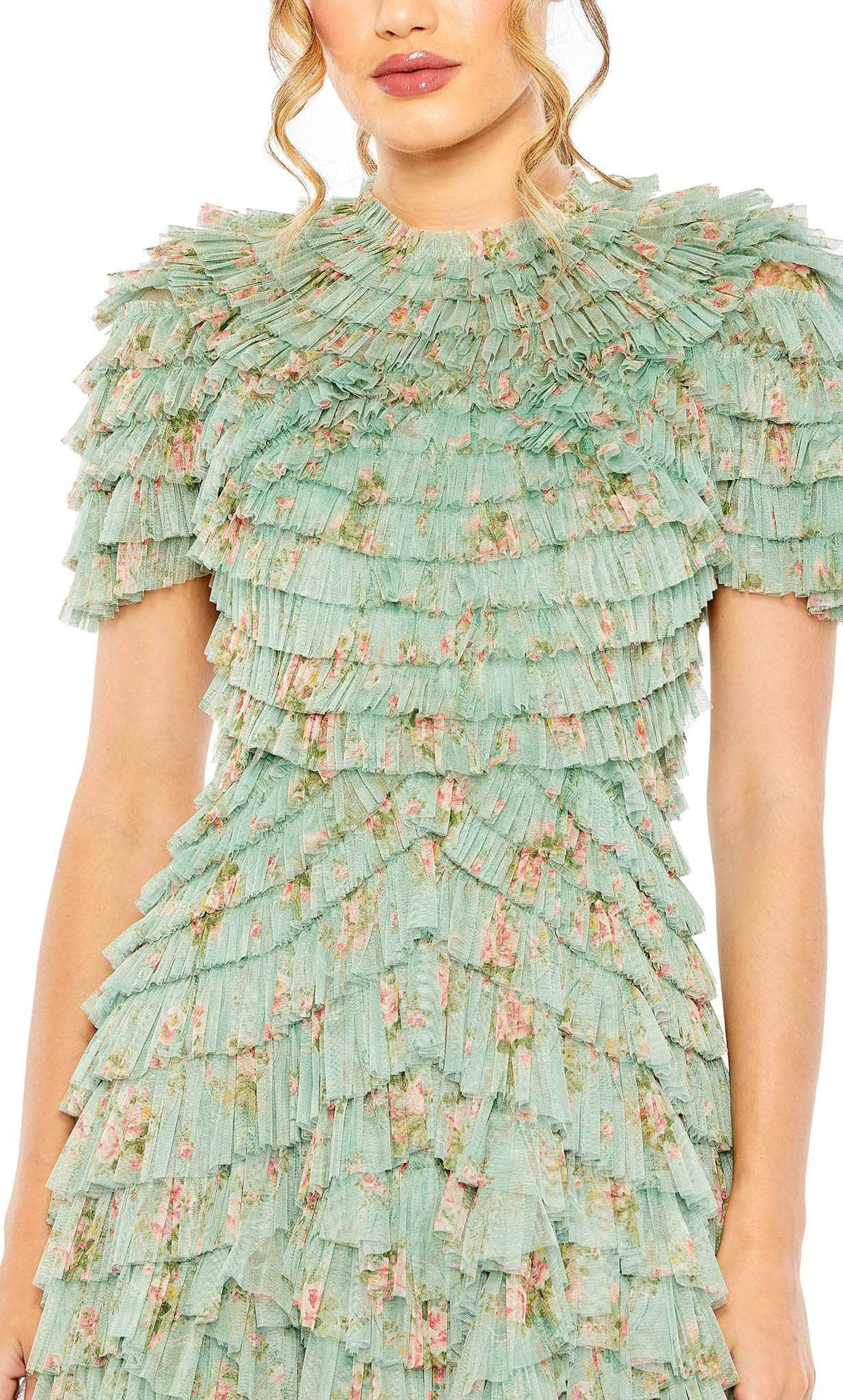 mac duggal short sleeve dress Beige Crystal Embellished Short Sleeve Mini Dress