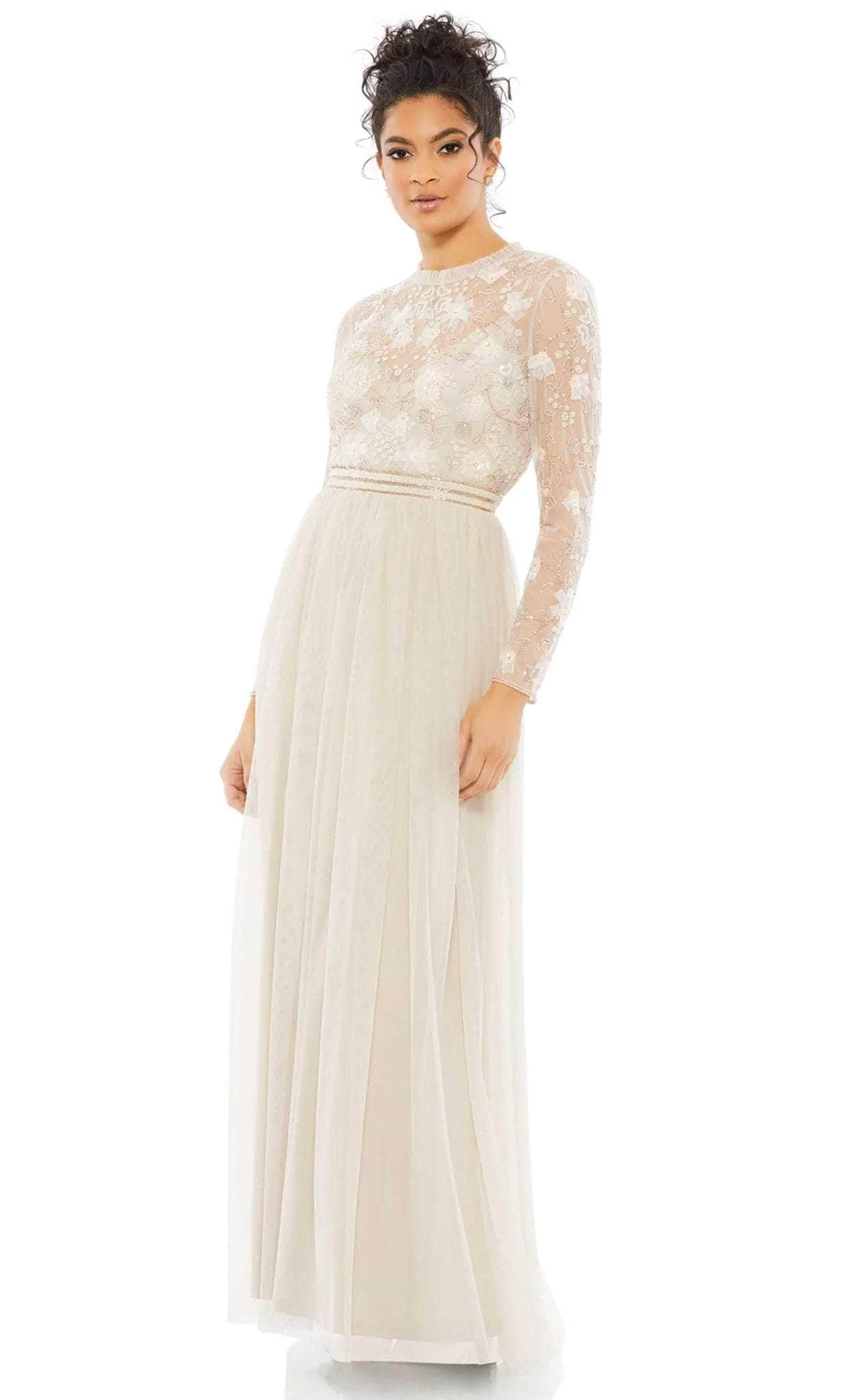 Embellished Illusion High Neck Long Sleeve Gown - Mac Duggal Vanilla / US 10 Embellished Illusion High Neck Long Sleeve Gown - Mac Duggal Vanilla / US 10