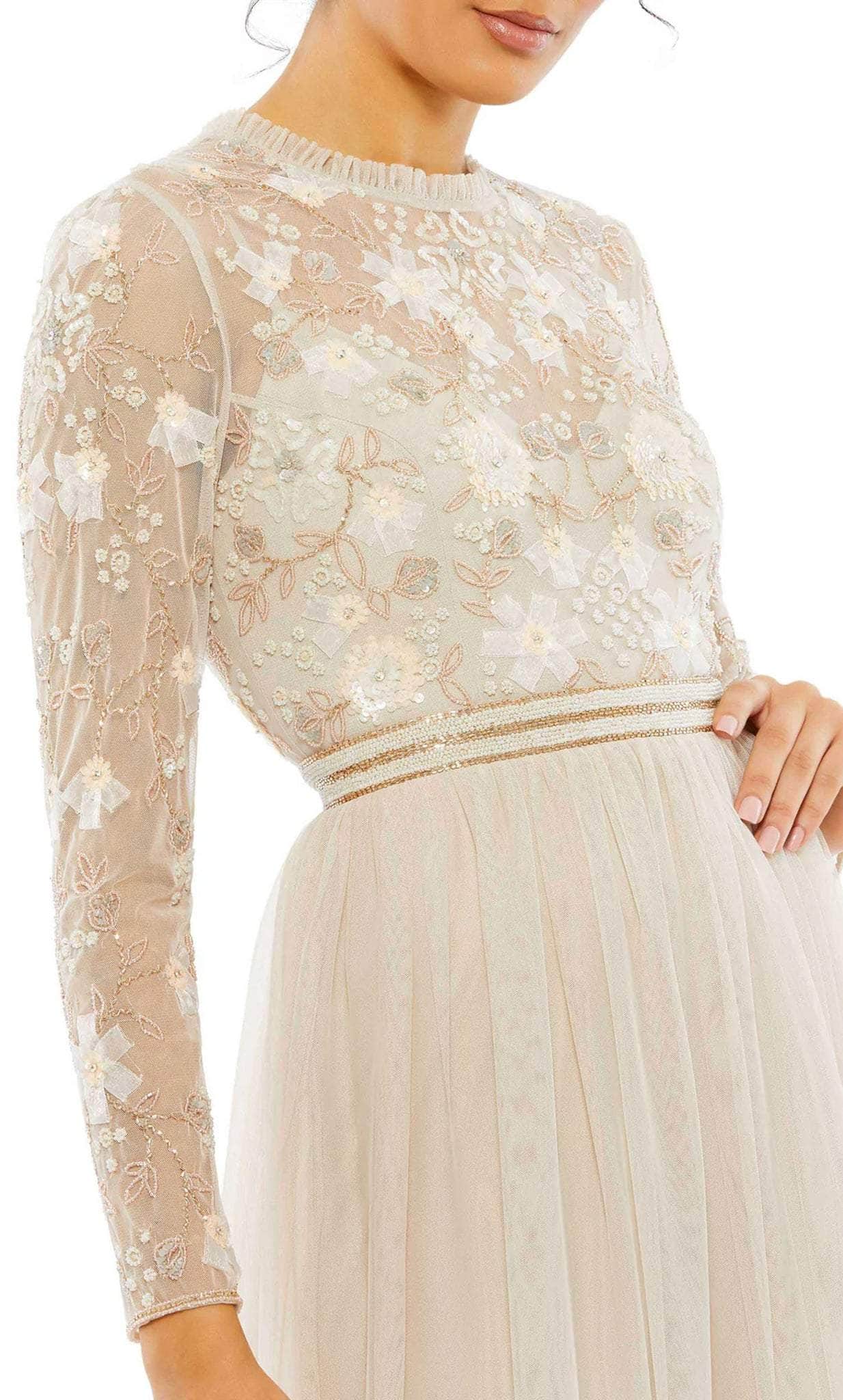 Embellished Illusion High Neck Long Sleeve Gown - Mac Duggal Vanilla / US 10 Embellished Illusion High Neck Long Sleeve Gown - Mac Duggal Vanilla / US 10