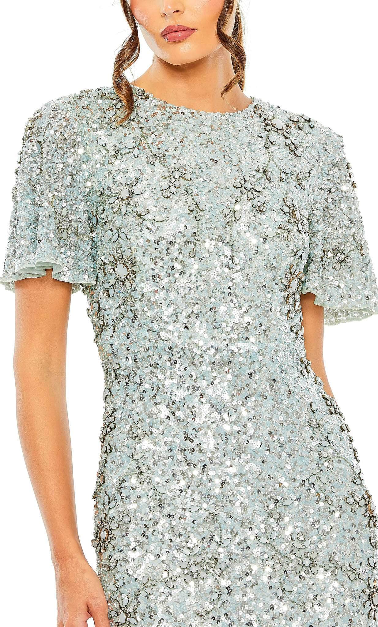 Flutter Sleeve Sequin High Neck Gown - Mac Duggal French Blue / US 12 Flutter Sleeve Sequin High Neck Gown - Mac Duggal French Blue / US 12