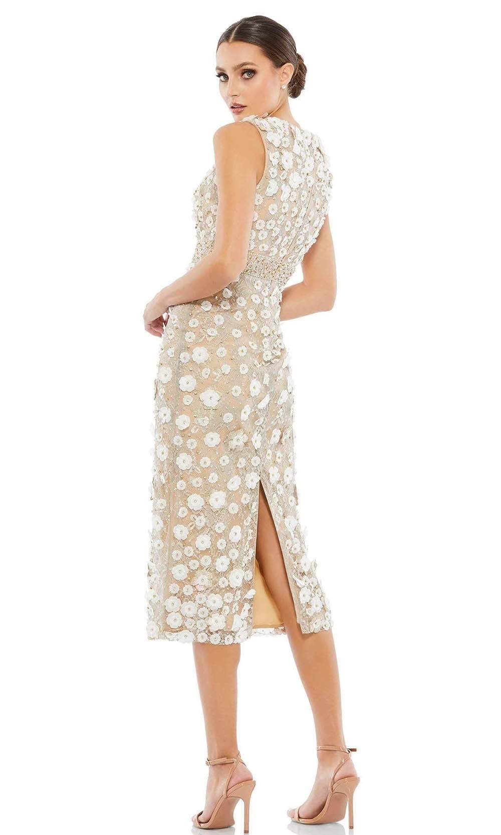 Mac Duggal - Nude Floral Applique Sleeveless Midi Dress - US 6 Mac Duggal - Nude Floral Applique Sleeveless Midi Dress - US 6