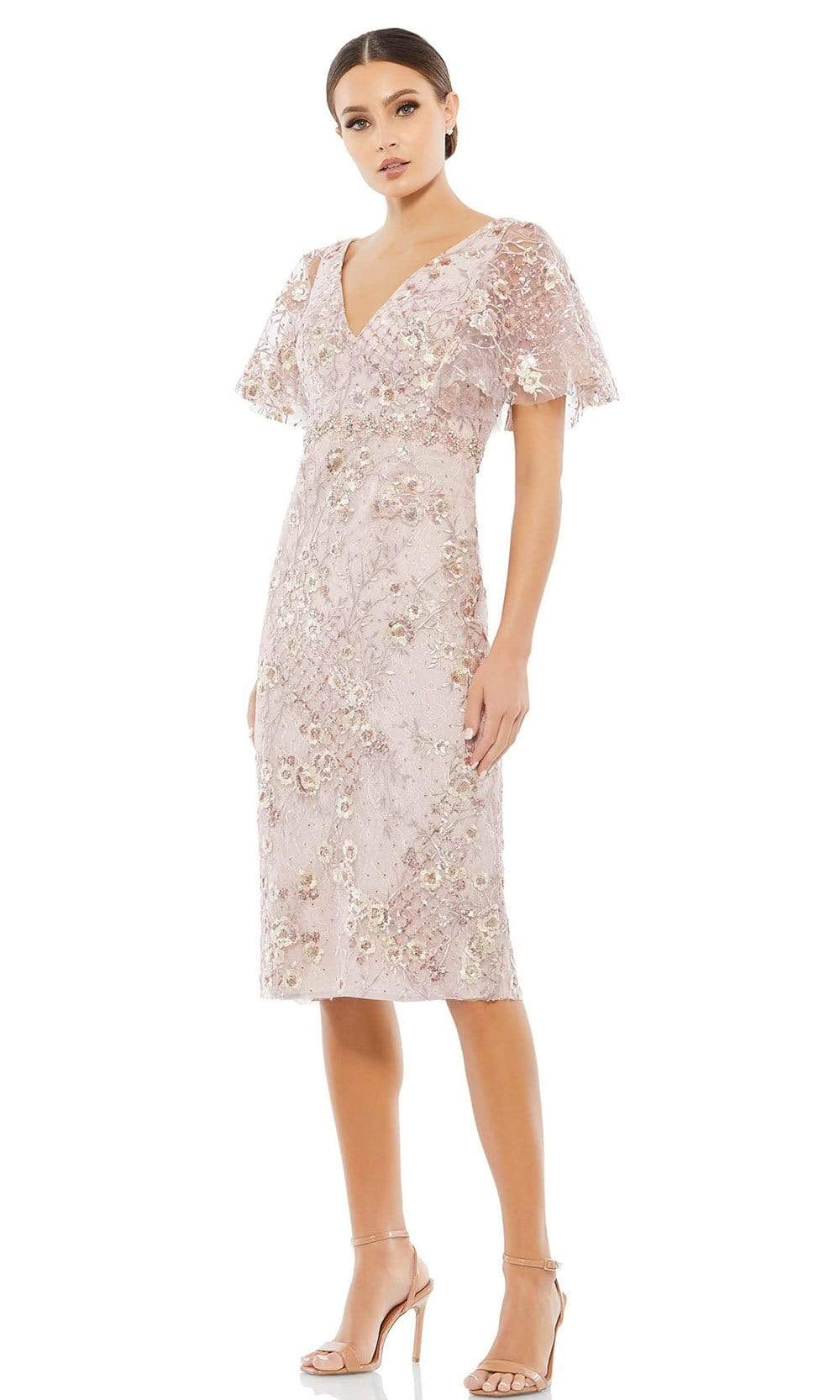 Mac Duggal Embellished Illusion Butterfly Sleeve Cocktail Dress - Rose Pink Mac Duggal Embellished Illusion Butterfly Sleeve Cocktail Dress - Rose Pink