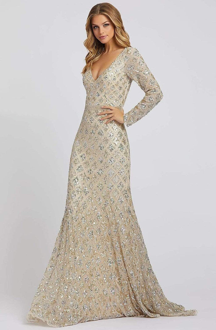 Mac Duggal Evening - 5021D Sequin Embellished Long Sleeves Gown Evening Dresses 0 / Nude