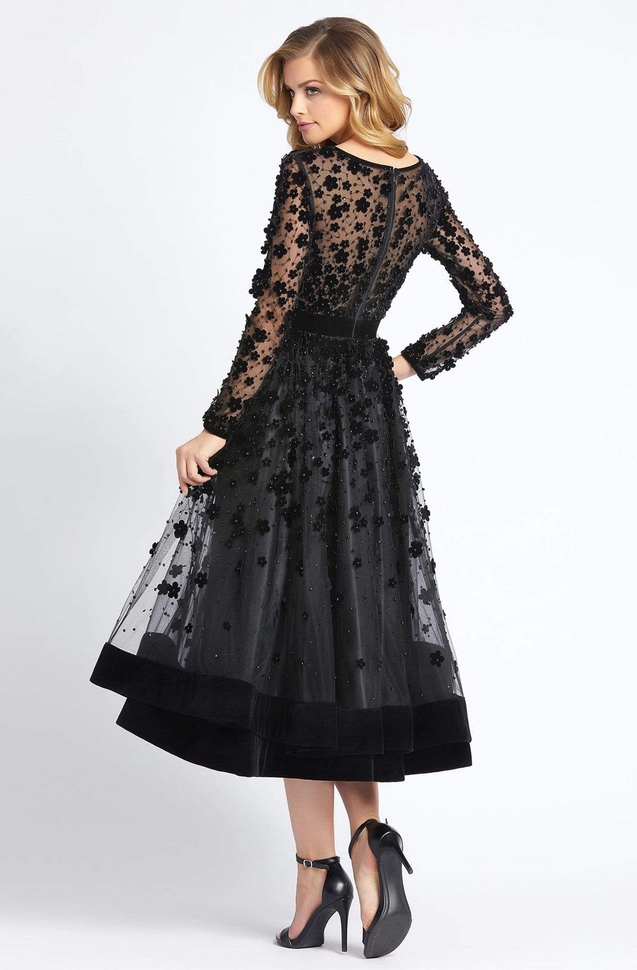 black dress sheer long sleeves Long Beaded A-Line Formal Dress with Long Sleeves Black / 8
