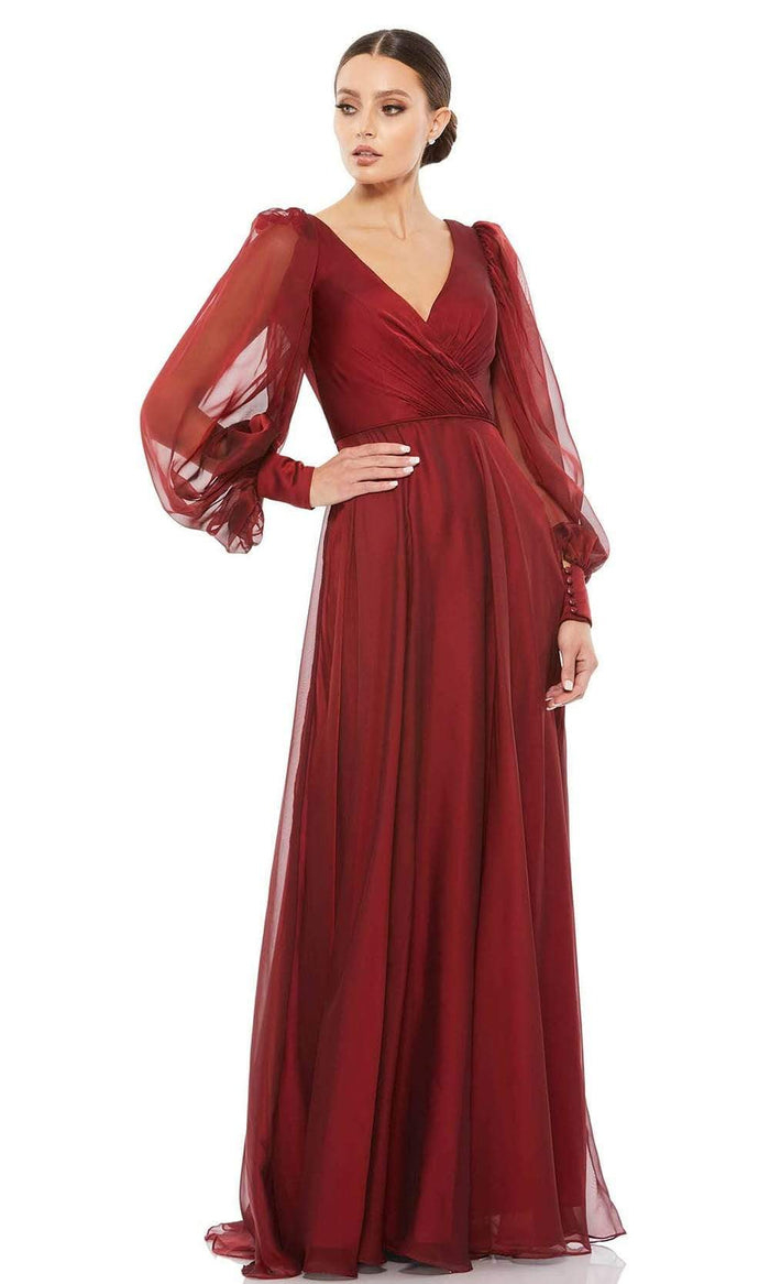 Mac Duggal Evening - 67873D Long Sleeve Modest A-Line Dress Evening Dresses 4 / Garnet
