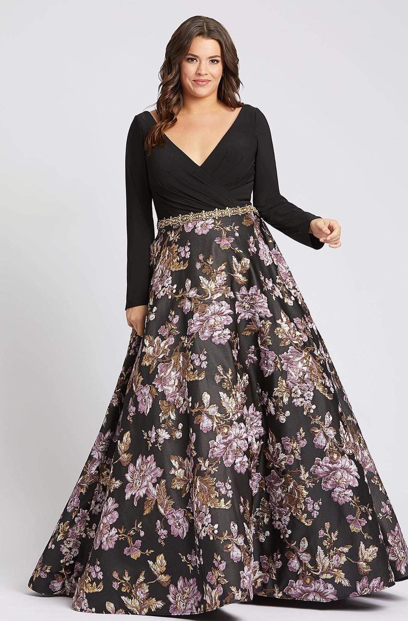 Mac Duggal Fabulouss - 77745F Long Sleeve Floral Printed Dress Mac Duggal Fabulouss - 77745F Long Sleeve Floral Printed Dress