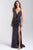 Madison James - 20-367 Sequined Deep V-neck Sheath Dress Prom Dresses 2 / Black/Silver