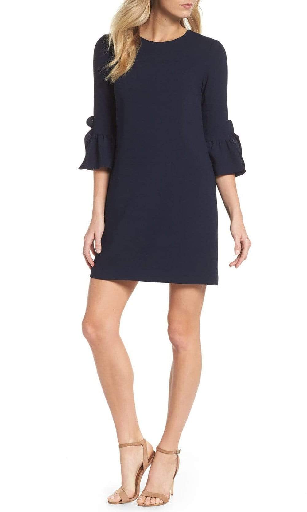 Maggy London - G3079M Flounce Quarter Sleeve Column Mini Shift Dress Couture Candy Maggy London - G3079M Flounce Quarter Sleeve Column Mini Shift Dress Couture Candy