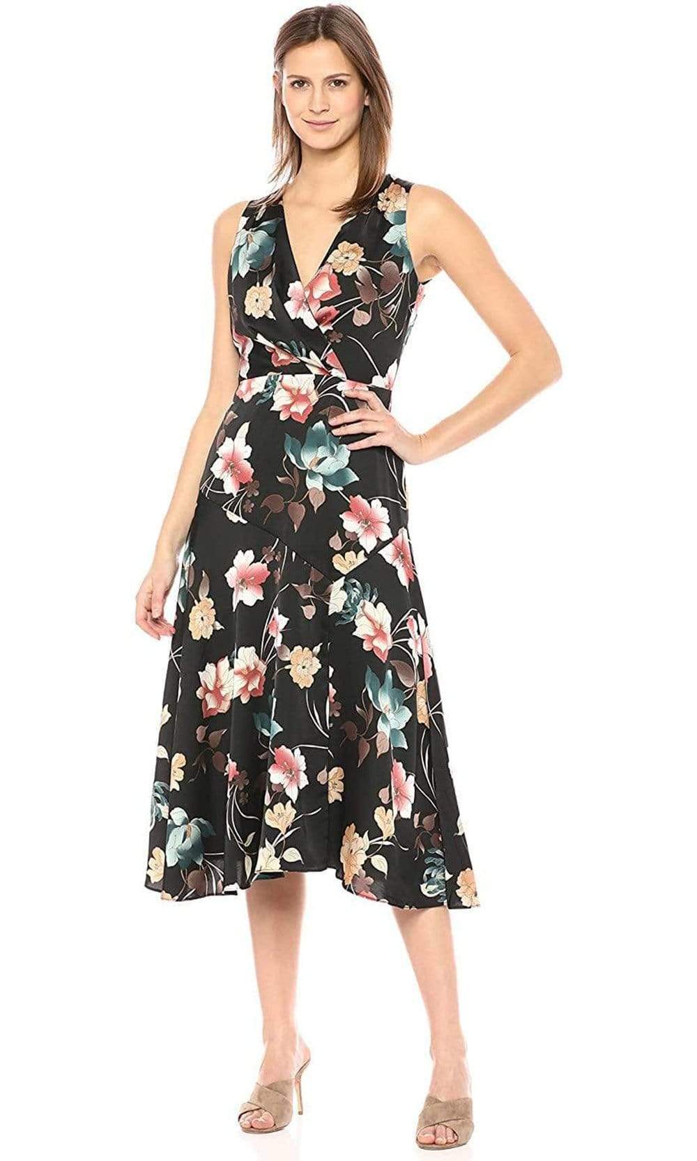 Maggy London - G3784M Tea Length Floral Surplice Dress Maggy London - G3784M Tea Length Floral Surplice Dress