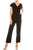 Maggy London - G3823M Scalloped V-Neck Jumpsuit Evening Dresses 0 / Black