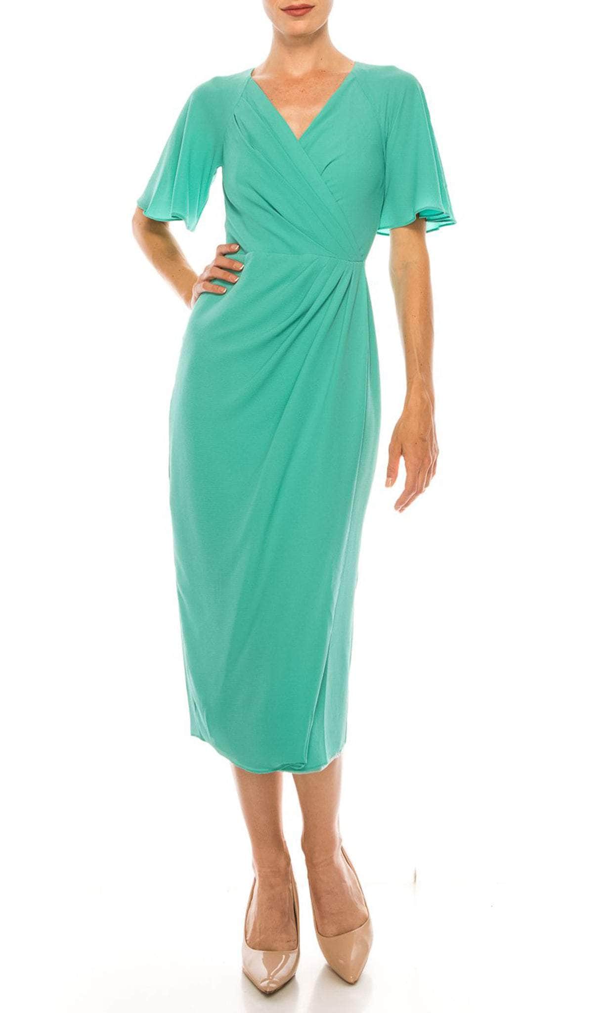 Maggy London G4077M - V-Neck Tea Length Formal Dress Couture Candy Maggy London G4077M - V-Neck Tea Length Formal Dress Couture Candy