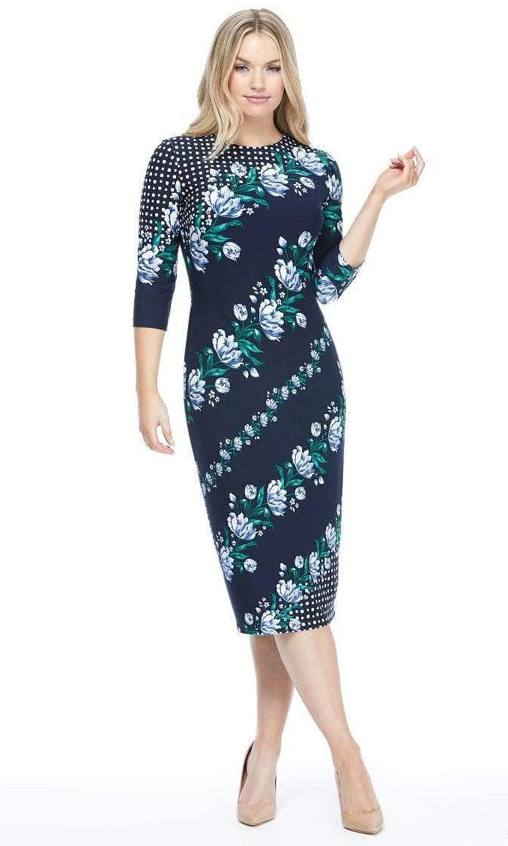 Women's Maggy London Mixed Print Knit Dress, Size 0 - Blue Women's Maggy London Mixed Print Knit Dress, Size 0 - Blue