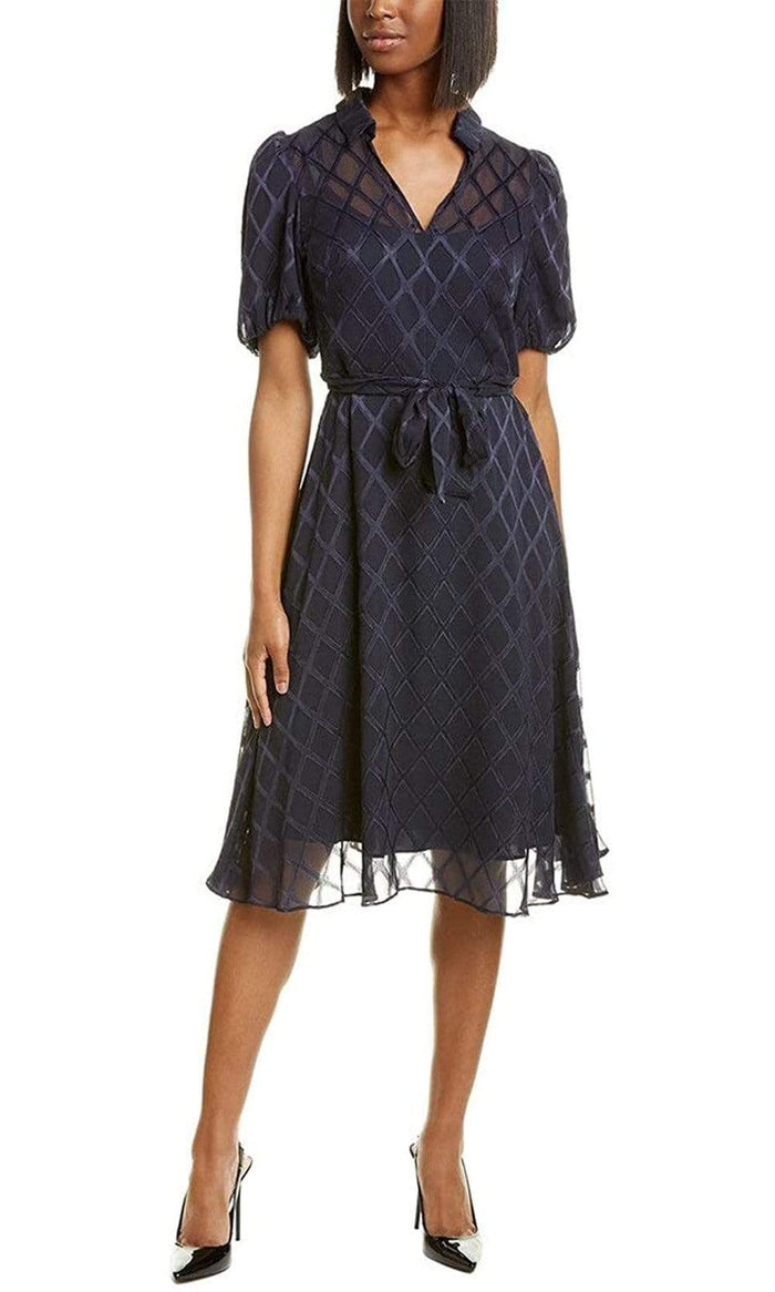 Maggy London - G4451M Puff Sleeve Textured Chiffon A-Line Dress Cocktail Dresses 0 / Navy