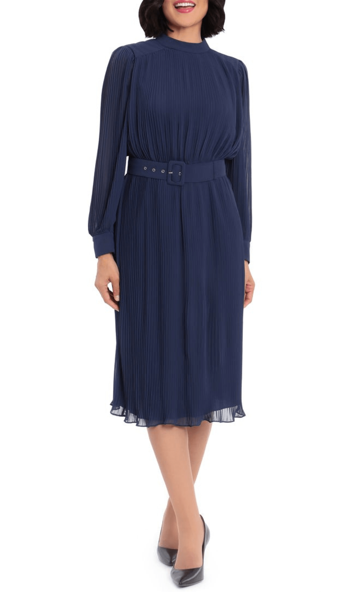 Maggy London Ireland Belted Pleated - Blue - 4 Maggy London Ireland Belted Pleated - Blue - 4