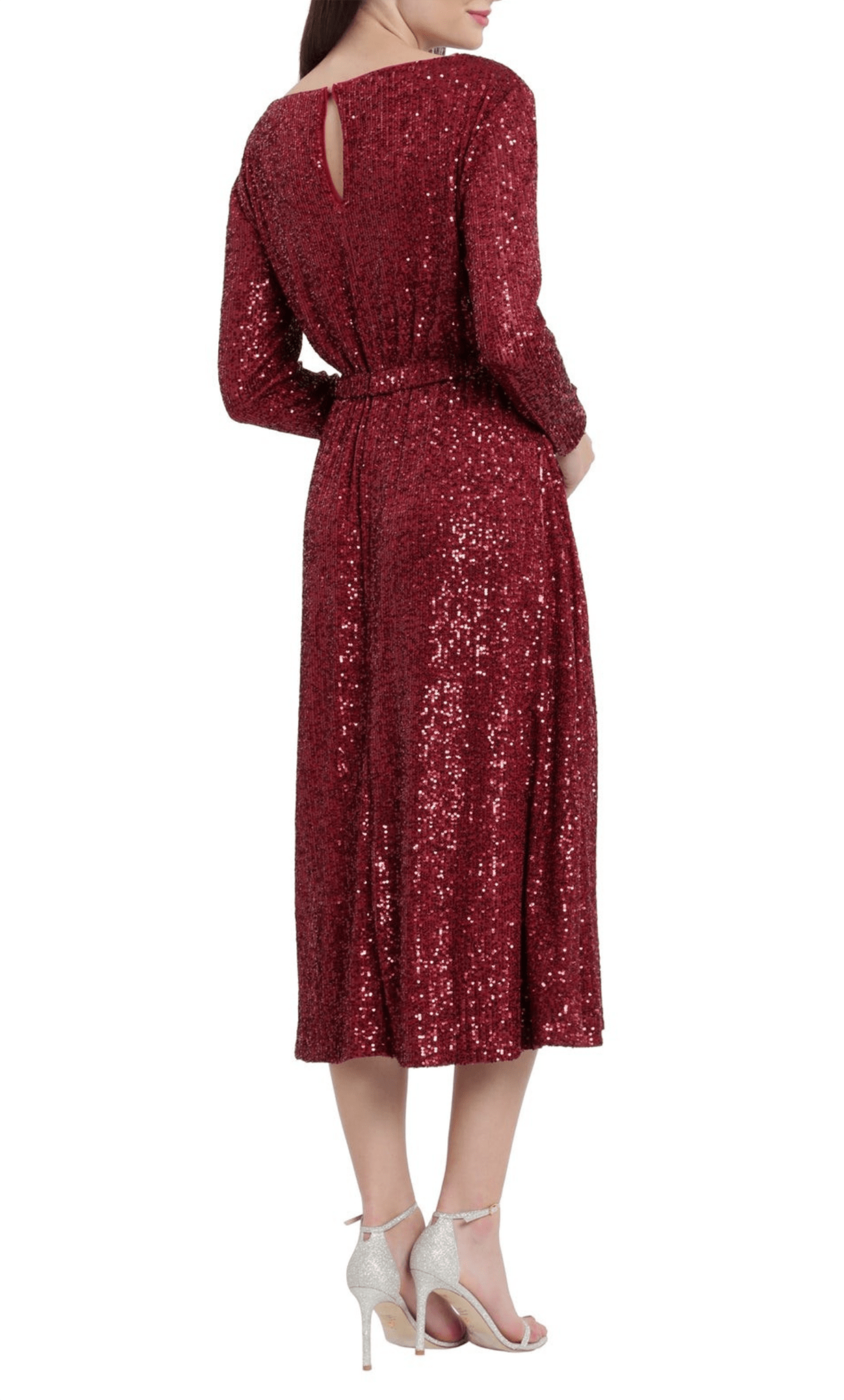 maggy london burgundy dress London Times Petite Side-Knit 3/4-Sleeve Midi Dress - Black