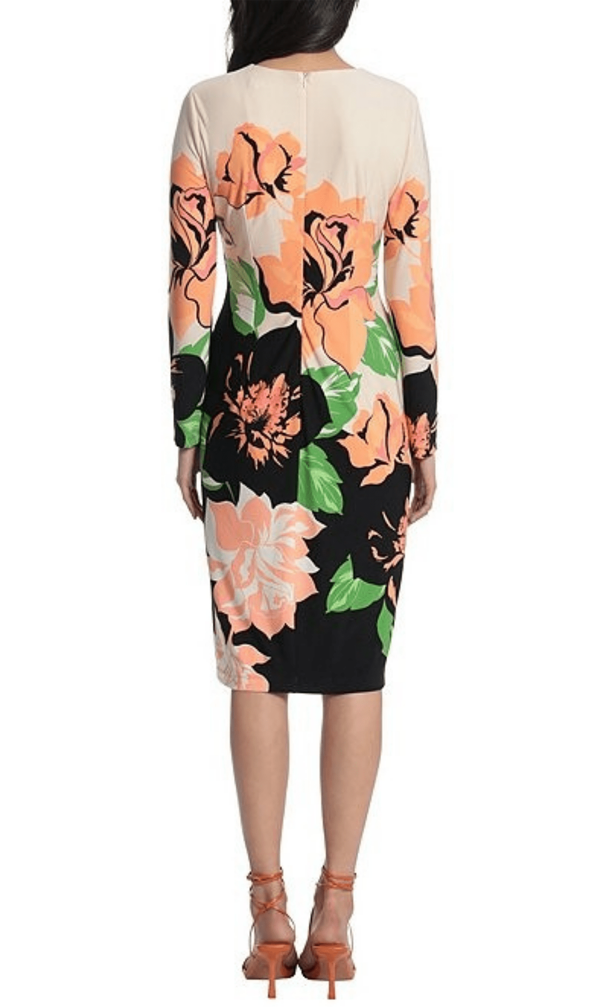 Maggy London Long Sleeve Midi Dress with Princess Seams Women's Dress Beige/Orange : 6