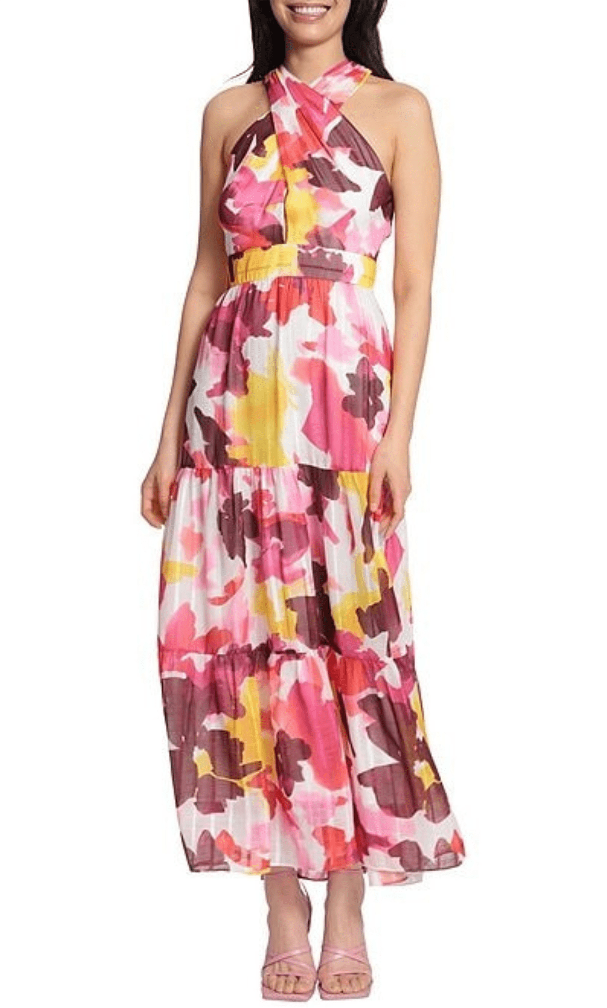 Maggy London G5234M - Printed Crisscross Halter Maxi Dress Maggy London G5234M - Printed Crisscross Halter Maxi Dress