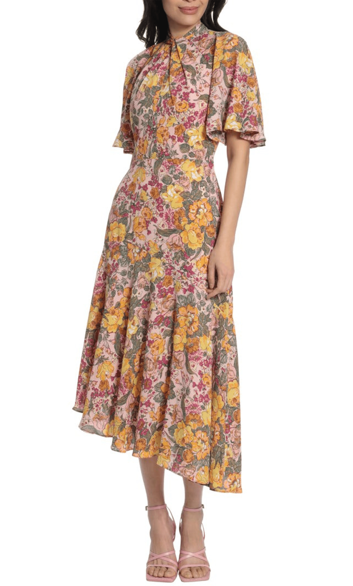 Maggy London Asymmetrical Hem Midi Dress with Flutter Sleeve Women's Dress Soft Salmon/Carrot : 12 Maggy London Asymmetrical Hem Midi Dress with Flutter Sleeve Women's Dress Soft Salmon/Carrot : 12