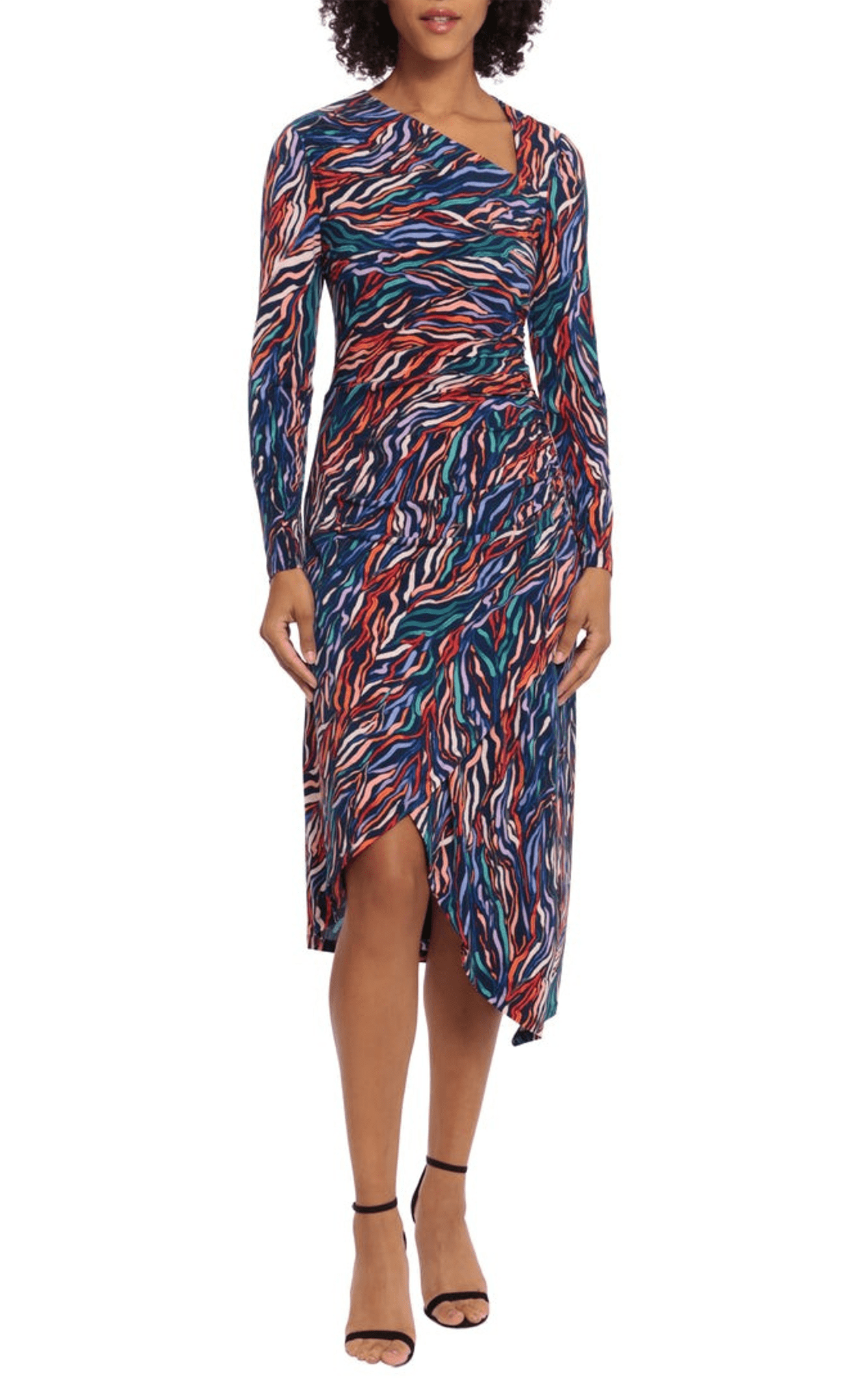 Maggy London Asymmetric Long Sleeve Dress in Navy/Tangerine/Periwinkle at Nordstrom, Size 0 Maggy London Asymmetric Long Sleeve Dress in Navy/Tangerine/Periwinkle at Nordstrom, Size 0