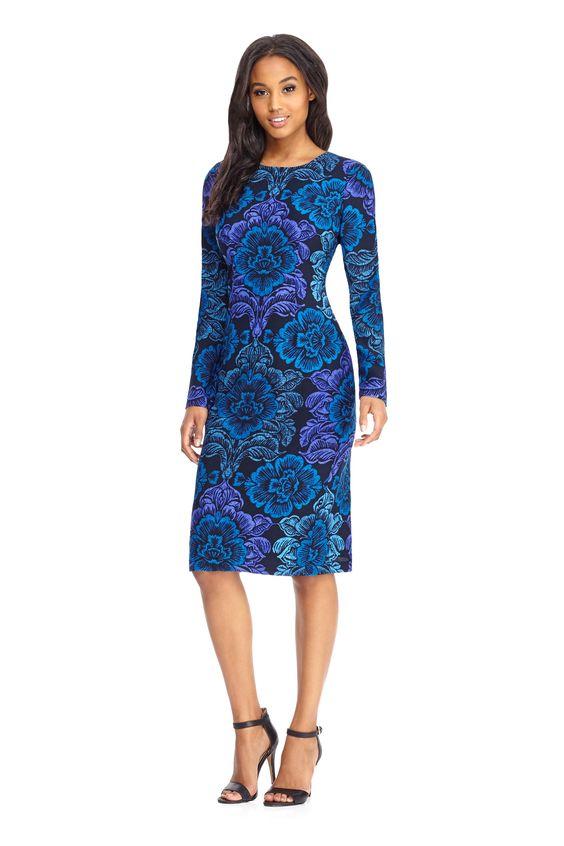 Maggy London - GSF03M Long Sleeve Floral Print Crepe Dress Maggy London - GSF03M Long Sleeve Floral Print Crepe Dress