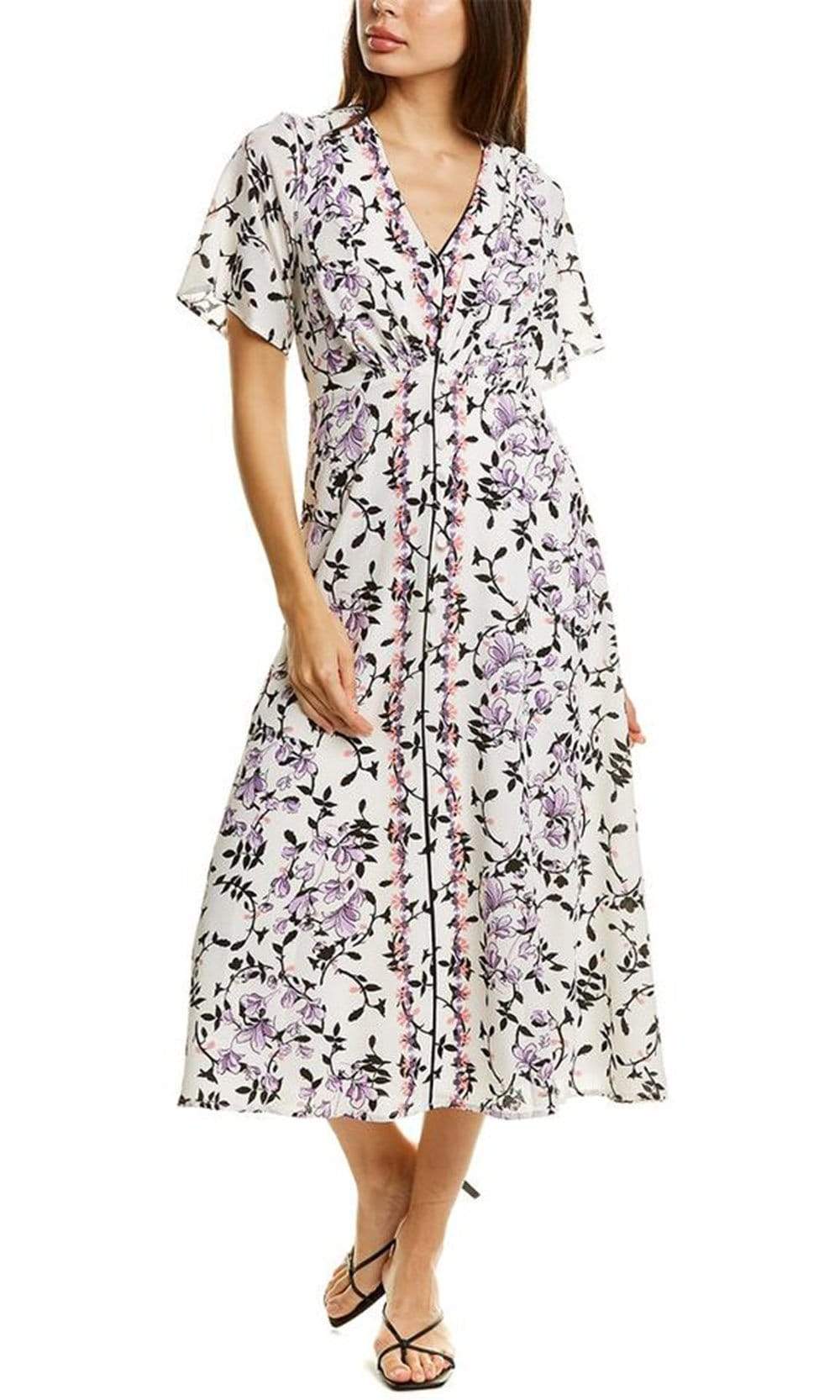 Maison Tara - 91062M Floral Print Buttoned A-Line Dress Maison Tara - 91062M Floral Print Buttoned A-Line Dress