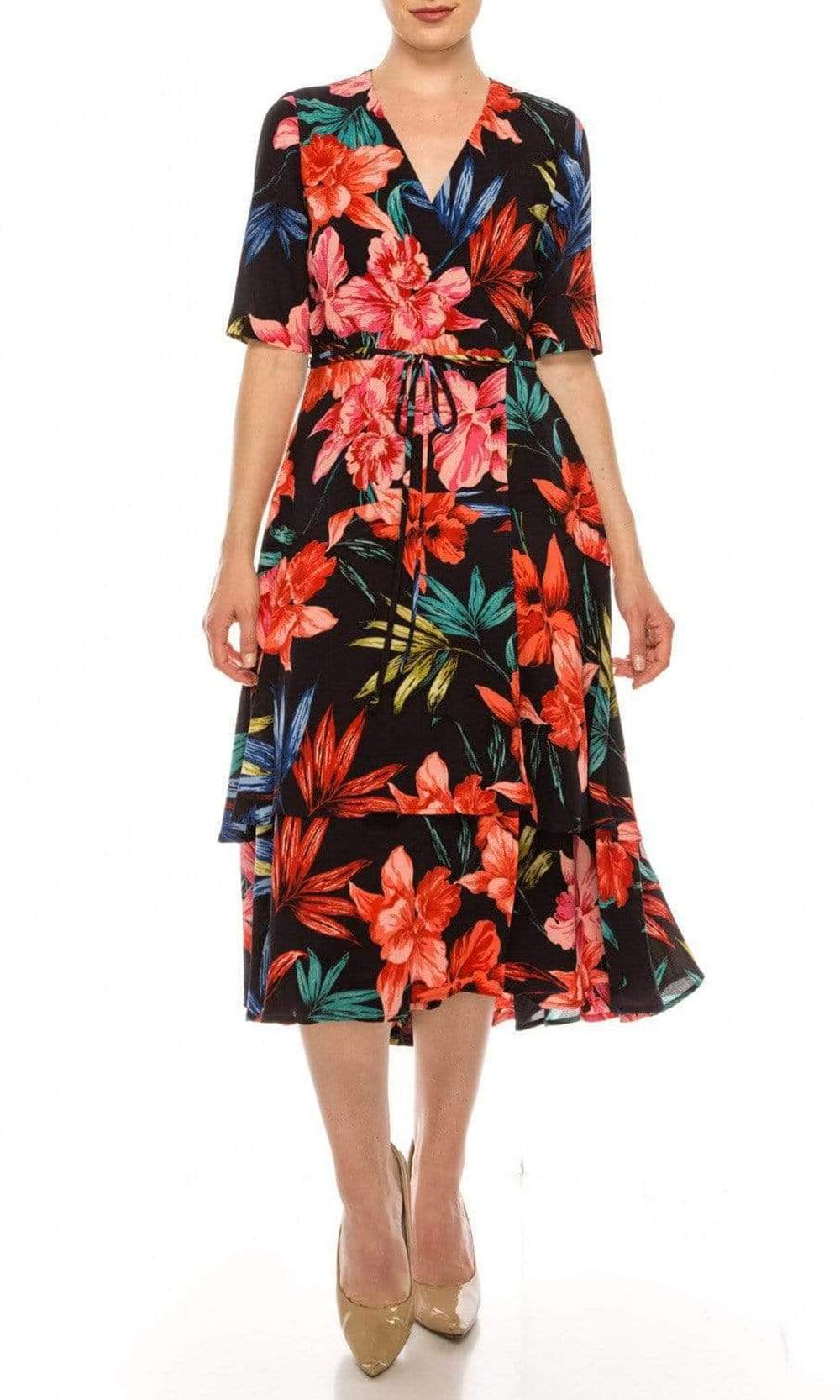Maison Tara - 91071M Short Sleeve Floral Print A-Line Dress Couture Candy Maison Tara - 91071M Short Sleeve Floral Print A-Line Dress Couture Candy
