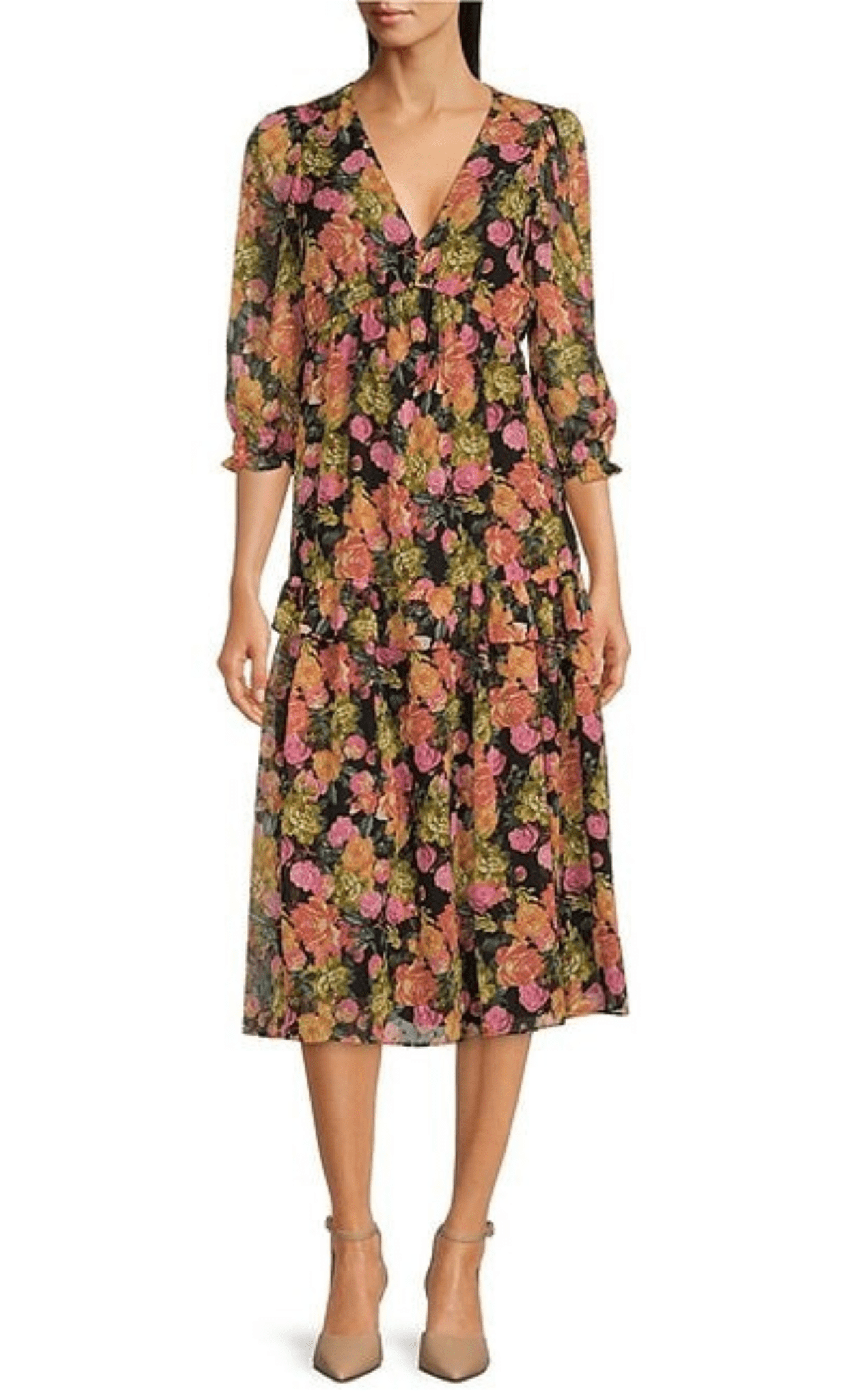Maison Tara 91791M - Floral Printed Quarter Sleeve Dress 2 / Black Multi - Shop Maison Tara Dresses On Couture Candy at CoutureCandy.com Maison Tara 91791M - Floral Printed Quarter Sleeve Dress 2 / Black Multi - Shop Maison Tara Dresses On Couture Candy at CoutureCandy.com