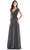 Marsoni by Colors - M243 Short Sleeve Embroidered Peplum Chiffon Gown Special Occasion Dress 4 / Charcoal