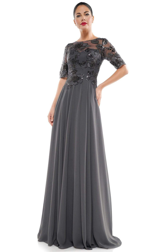 Marsoni by Colors - M286 Sequined Bateau Chiffon A-line Dress Mother of the Bride Dresses 6 / Charcoal