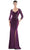 Marsoni by Colors - MV1070 Beaded Sheer Sleeves V Neckline Slit Gown Mother of the Bride Dresses 4 / Eggplant