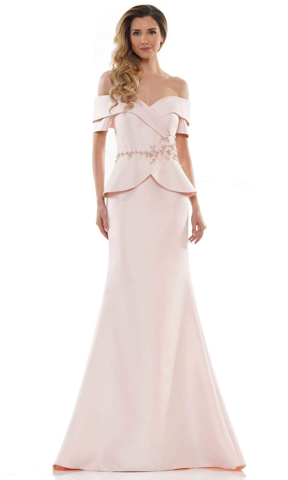 Marsoni by Colors - MV1144 Peplum Trumpet Evening Dress 18 / Taupe - Shop Marsoni by Colors Dresses On Couture Candy at CoutureCandy.com