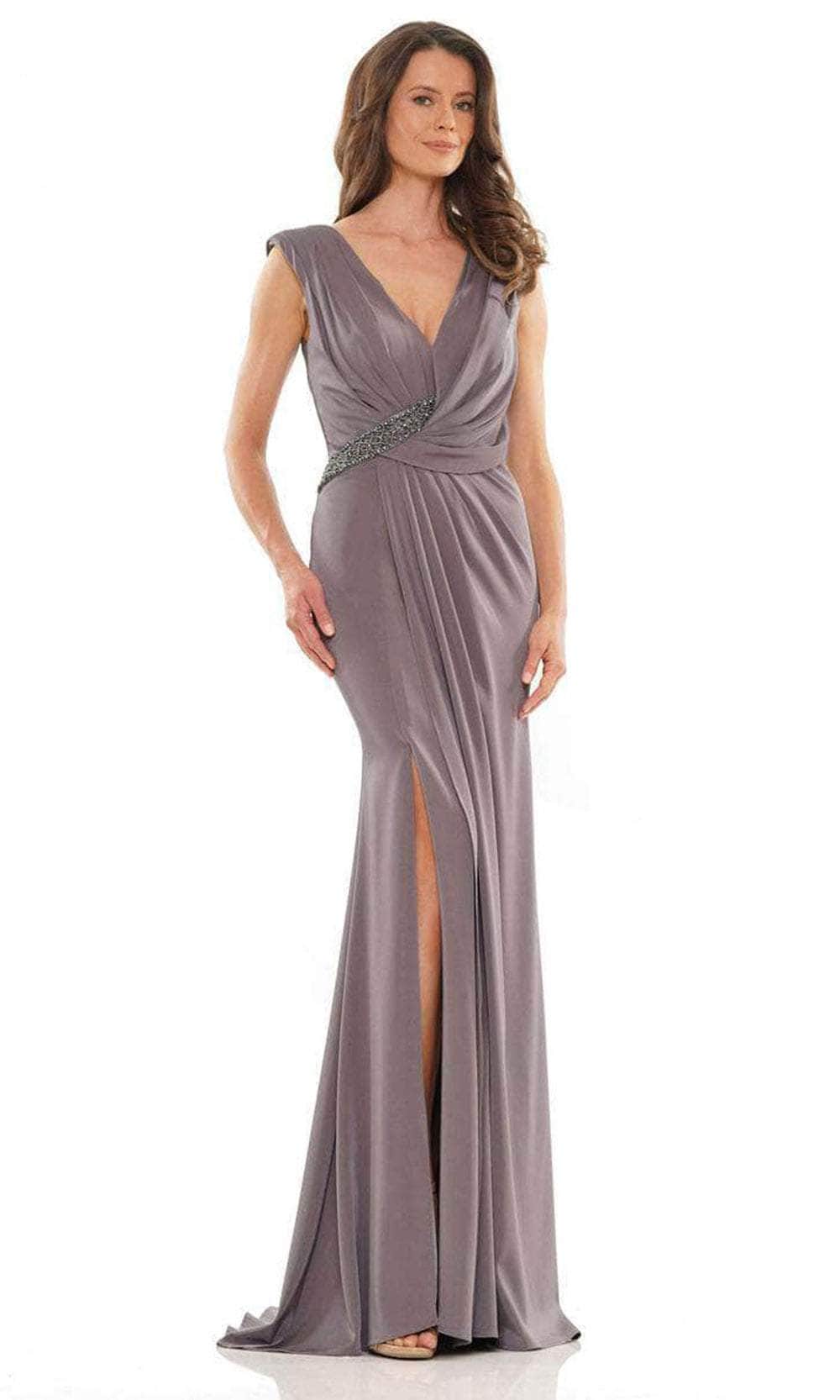 Marsoni by Colors MV1183 - Pleated V-neck Formal Dress  Couture Candy