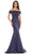 Marsoni by Colors MV1184 - Beaded Off Shoulder Evening Dress with Slit Special Occasion Dress 4 / Navy