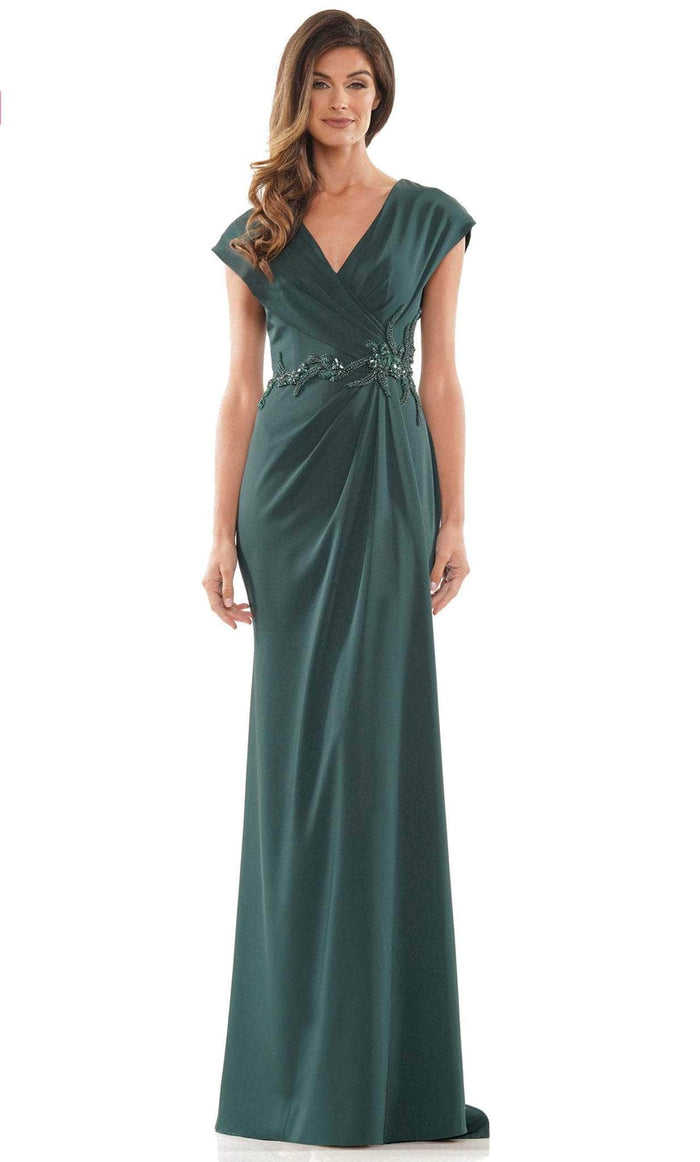 Marsoni by Colors MV1226 - V-Neck Cap Sleeve Mother of the Bride Dress Special Occasion Dress 4 / Deep Green