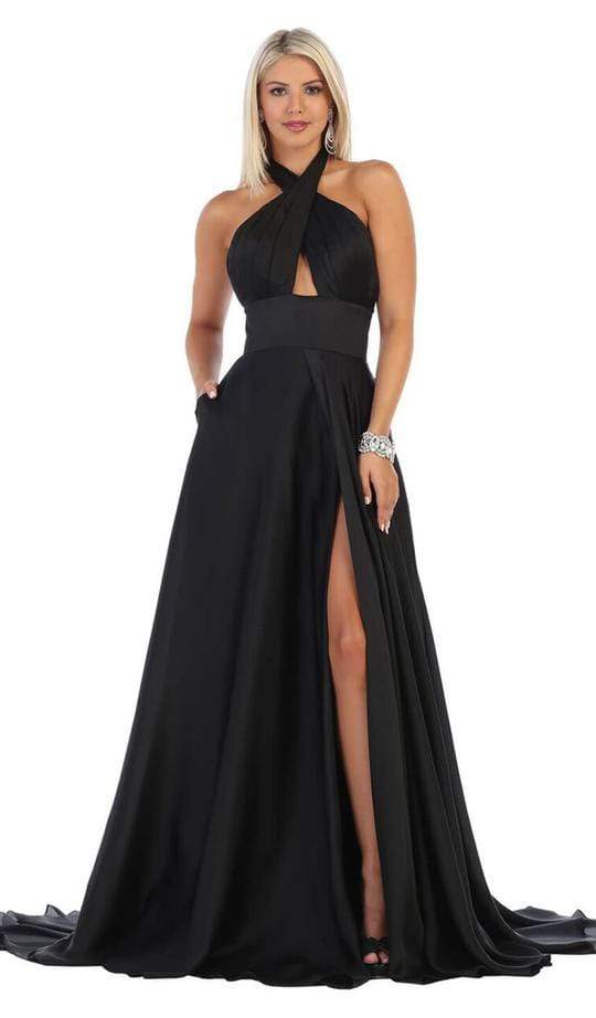May Queen Criss Cross Halter A-line Evening Dress MQ1631