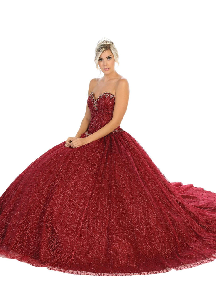 May Queen - LK126 Sequined Strapless Sweetheart Ballgown Quinceanera Dresses 2 / Burgundy