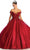 May Queen LK166 - Off Shoulder Applique Prom Ballgown Ball Gowns 2 / Burgundy
