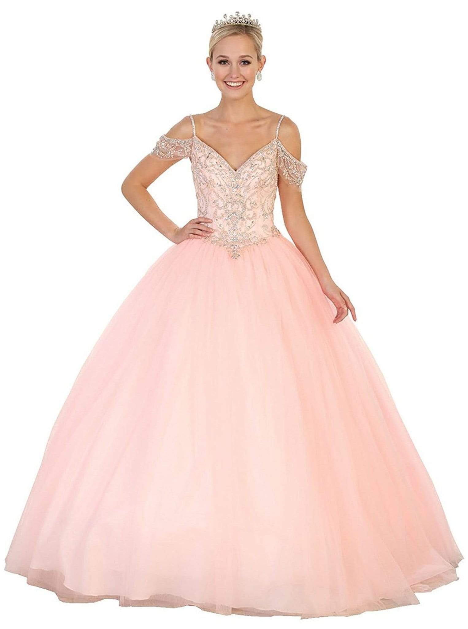 May Queen - LK96 Embellished V-neck Quinceanera Ballgown Couture Candy May Queen - LK96 Embellished V-neck Quinceanera Ballgown Couture Candy