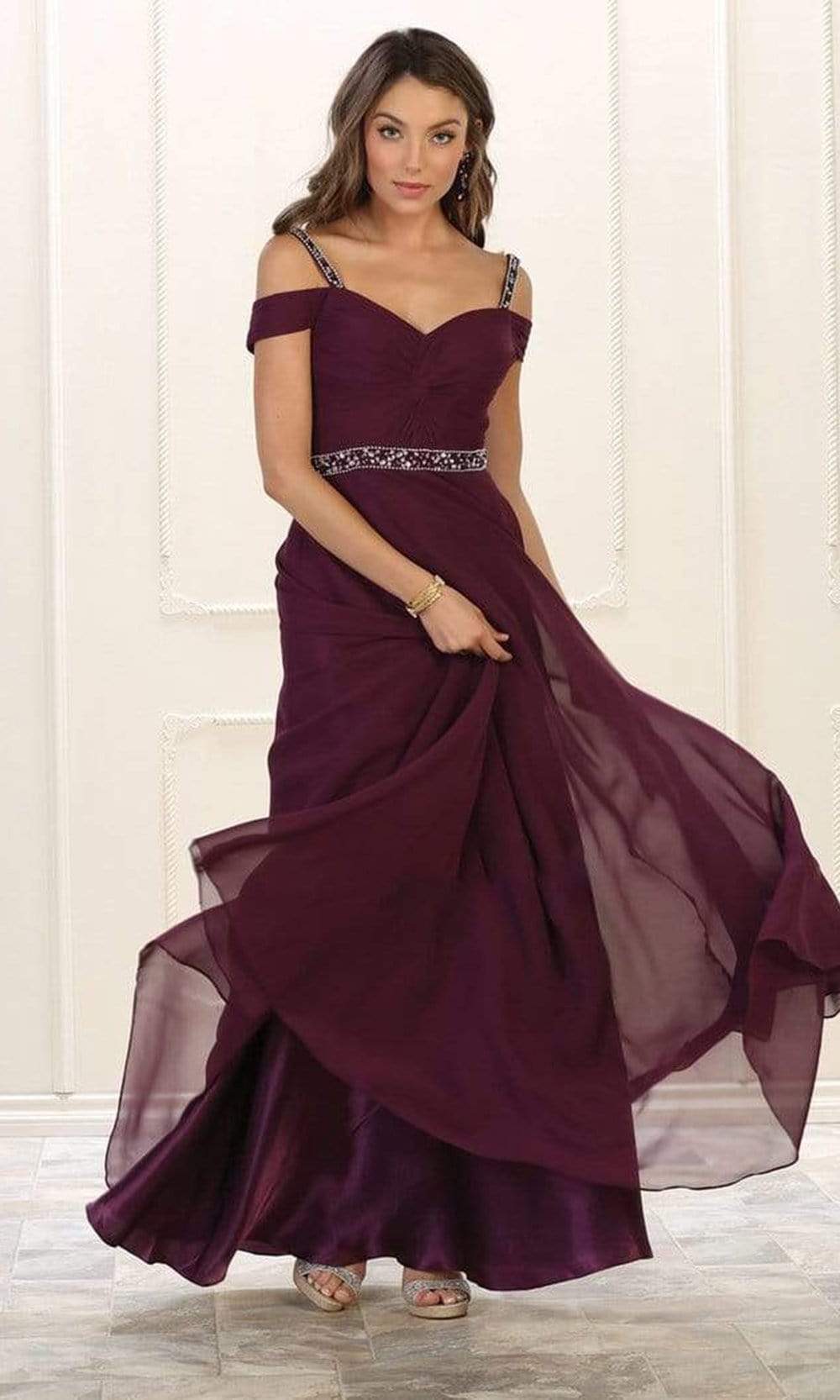 May Queen - MQ1515 Embellished Cold Shoulder Knotted A-Line Gown May Queen - MQ1515 Embellished Cold Shoulder Knotted A-Line Gown