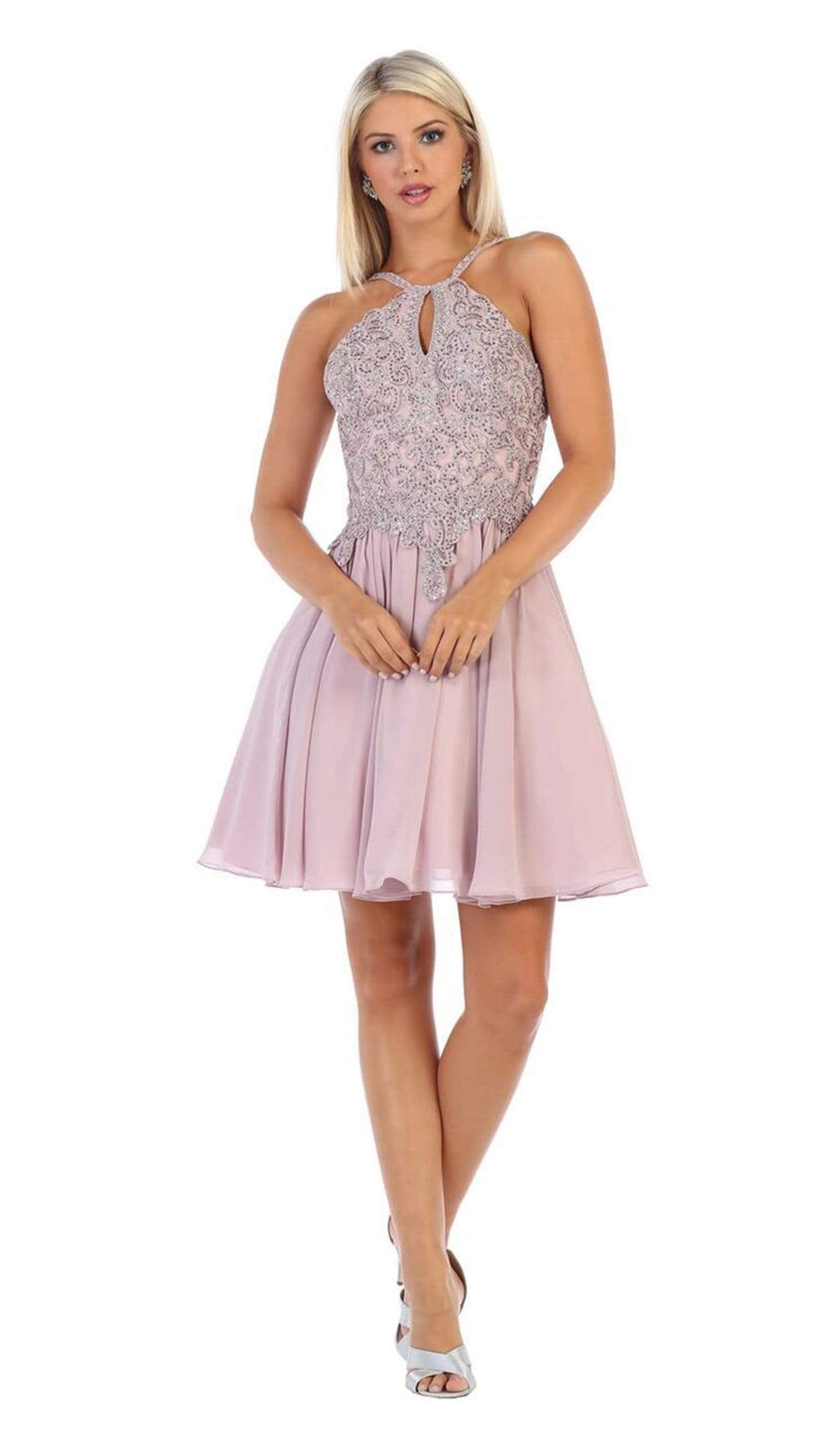May Queen - MQ1614 Front Keyhole Halter Fit and Flare Cocktail Dress May Queen - MQ1614 Front Keyhole Halter Fit and Flare Cocktail Dress