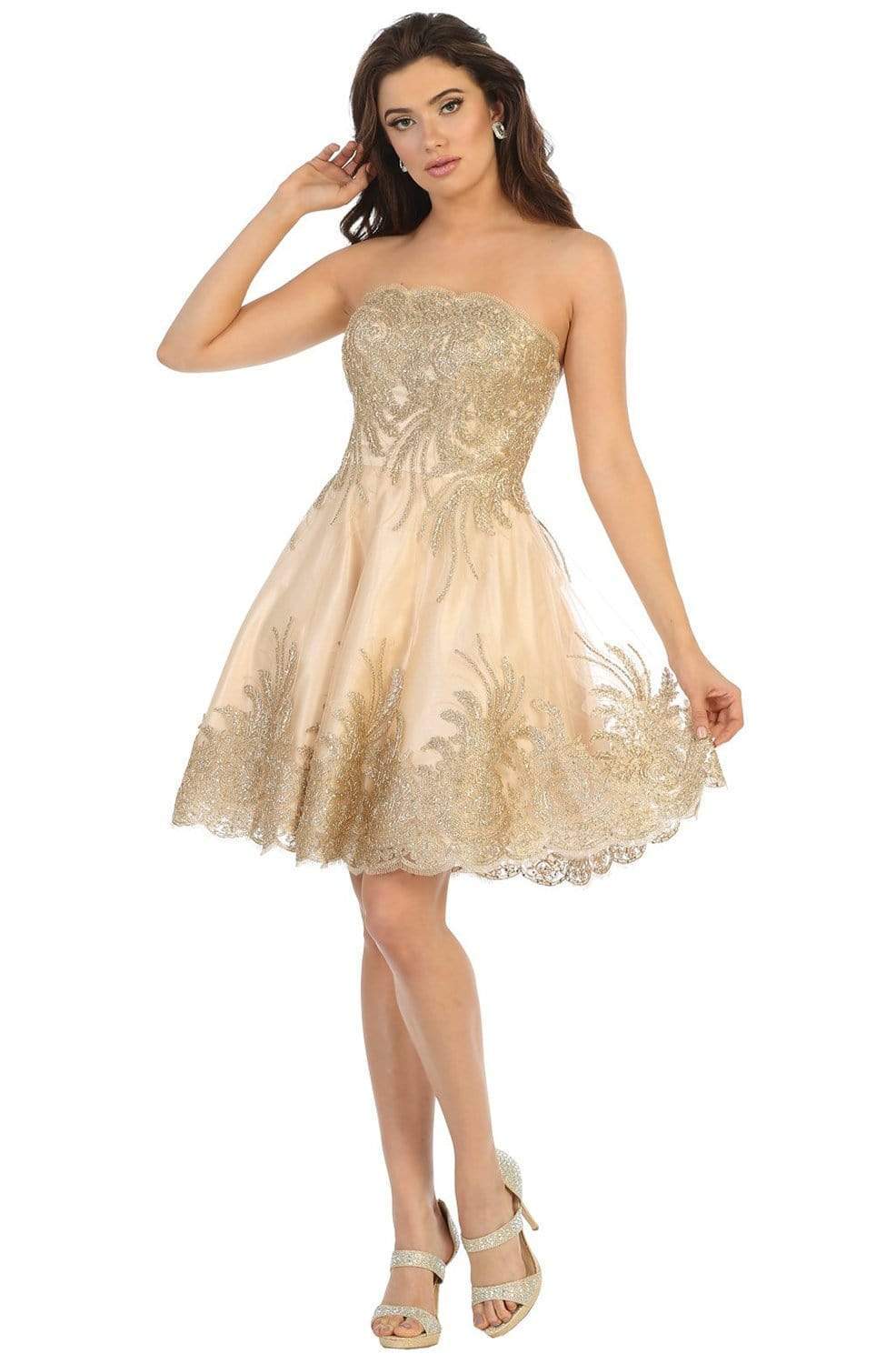 gold prom short dresses May Queen