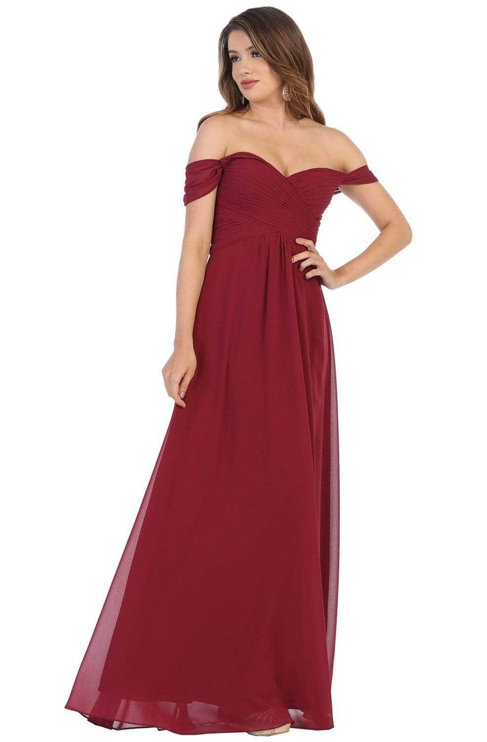 May Queen - MQ1711B Off Shoulder Chiffon A-Line Dress Couture Candy May Queen - MQ1711B Off Shoulder Chiffon A-Line Dress Couture Candy