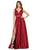 May Queen - MQ1723 Plunging V-Neck Empire High Slit Dress Evening Dresses 4 / Burgundy