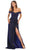 May Queen - MQ1724 Ruched Off-Shoulder Dress with Slit Evening Dresses