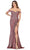 May Queen - MQ1724 Ruched Off-Shoulder Dress with Slit Evening Dresses 4 / Red/Multi