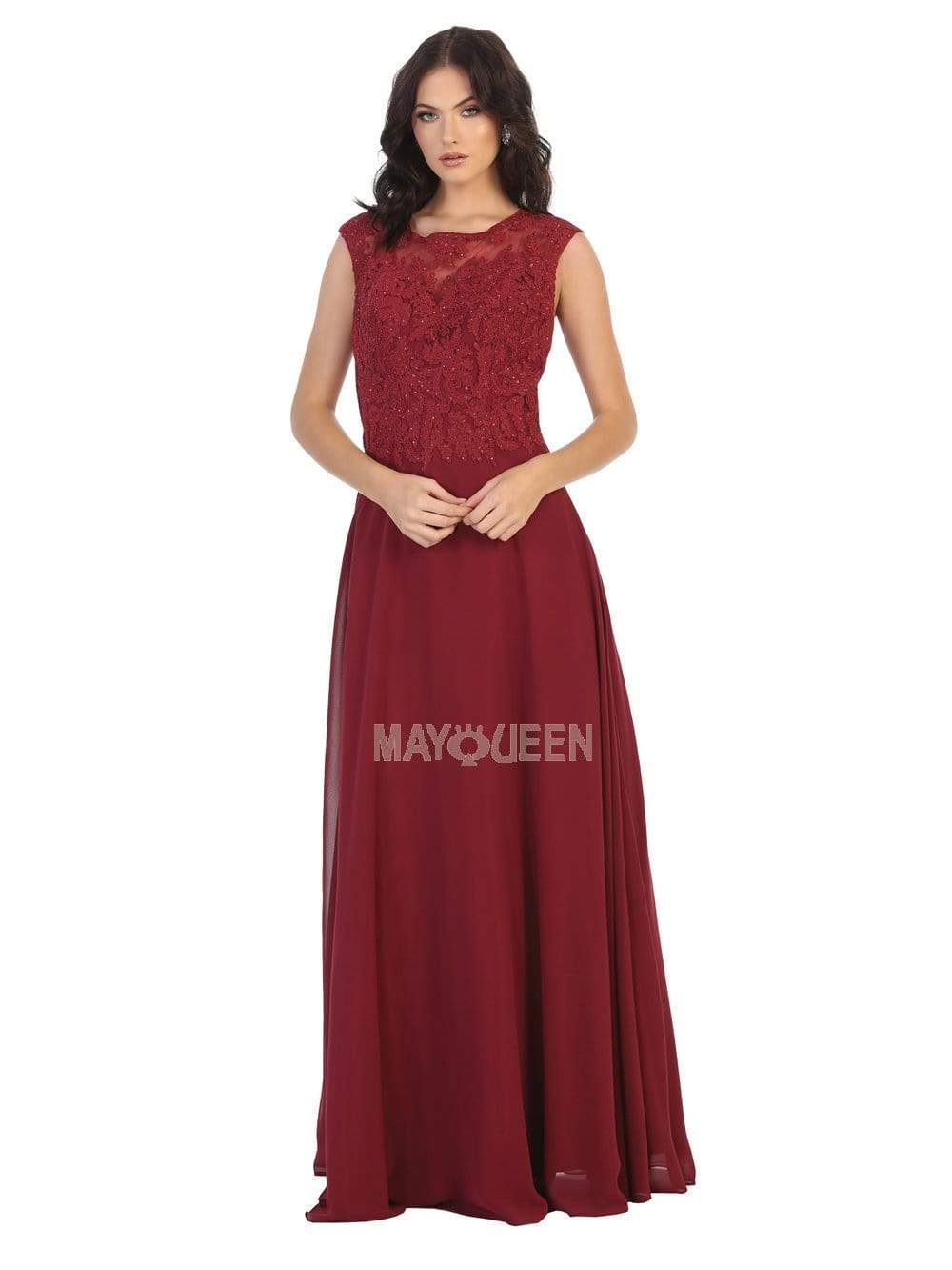 May Queen - MQ1725 Lace Bodice Chiffon A-Line Long Formal Dress Couture Candy May Queen - MQ1725 Lace Bodice Chiffon A-Line Long Formal Dress Couture Candy