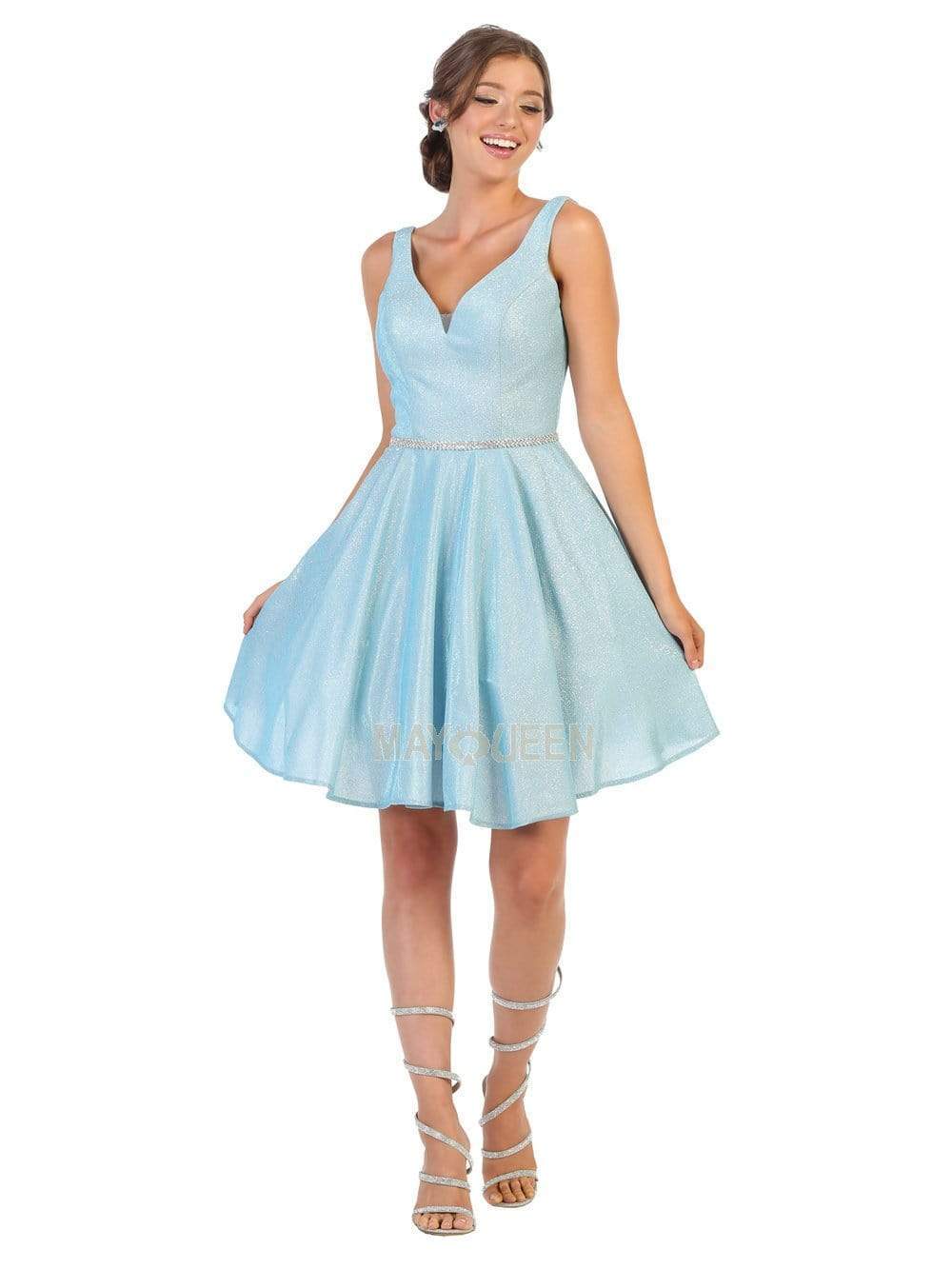 May Queen - MQ1777 Sleeveless V-Neck Glitter A-Line Dress Couture Candy May Queen - MQ1777 Sleeveless V-Neck Glitter A-Line Dress Couture Candy