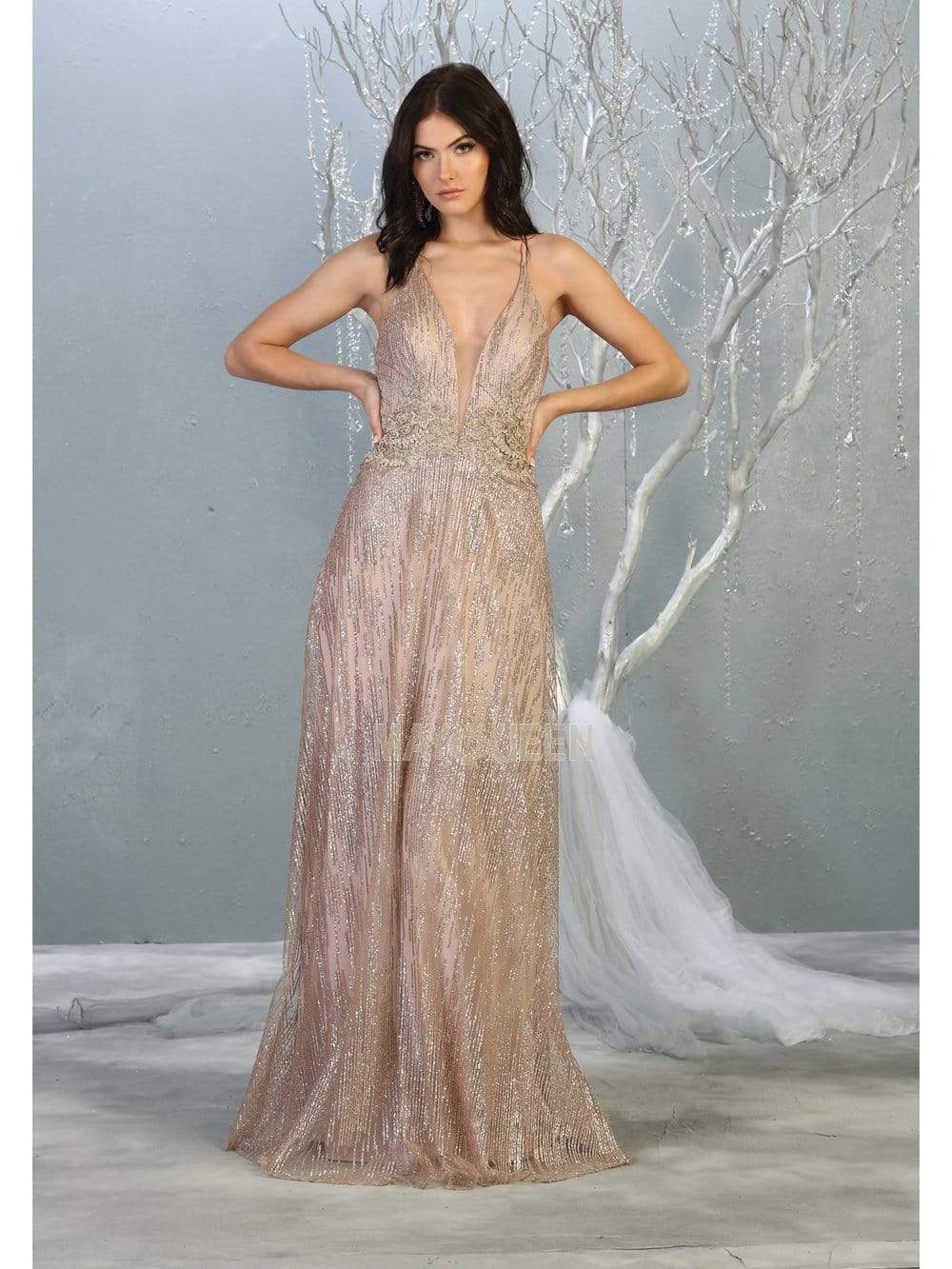 May Queen - MQ1780 Lace Up Tie Glitter A-Line Dress May Queen - MQ1780 Lace Up Tie Glitter A-Line Dress